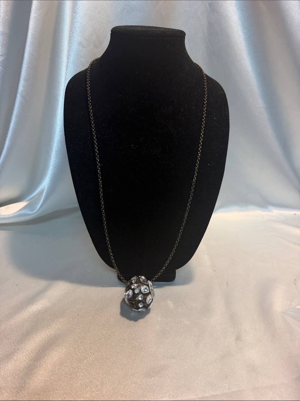Source Unknown Gunmetal Orb Necklace with Clear Crystals